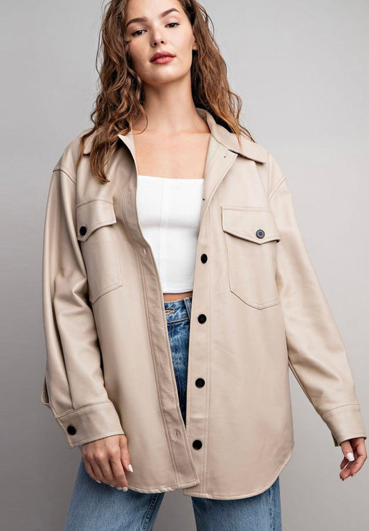 Faux Leather Button Down Jacket - BeLoved Boutique 