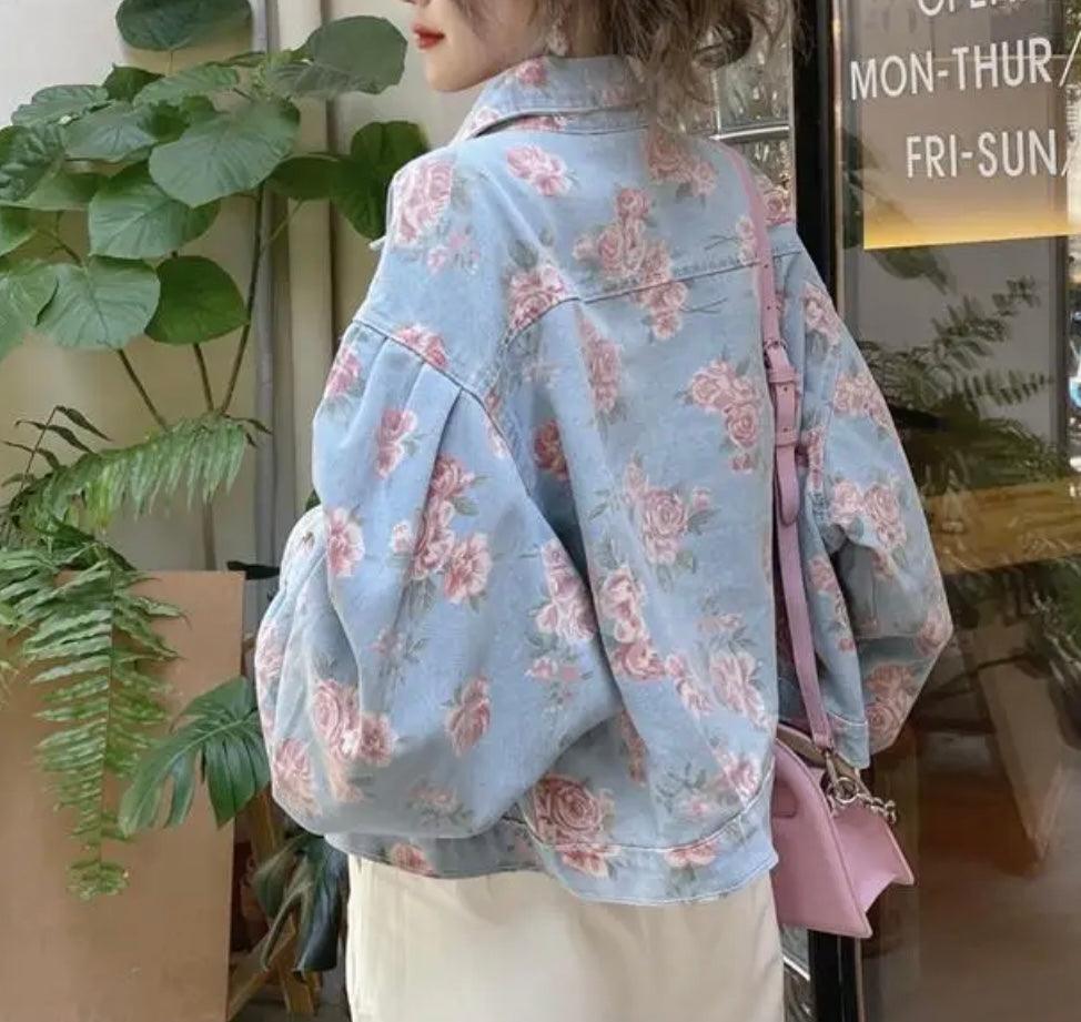 Flower Print Denim Jacket - BeLoved Boutique 