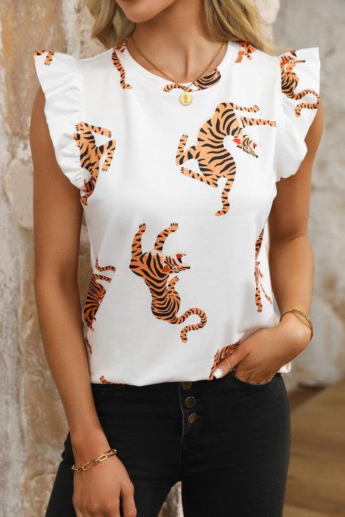Flutter Sleeve Tiger Knit Top - BeLoved Boutique 