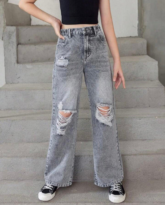 Girls Grey MOM Jeans - BeLoved Boutique 