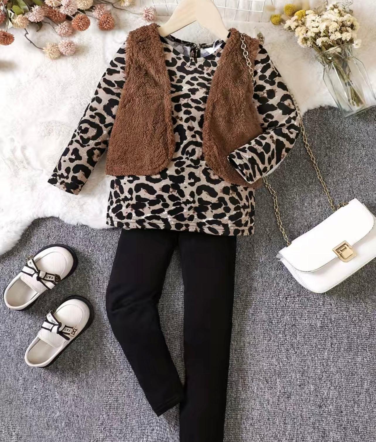 Girls Leopard Vest Set - BeLoved Boutique 
