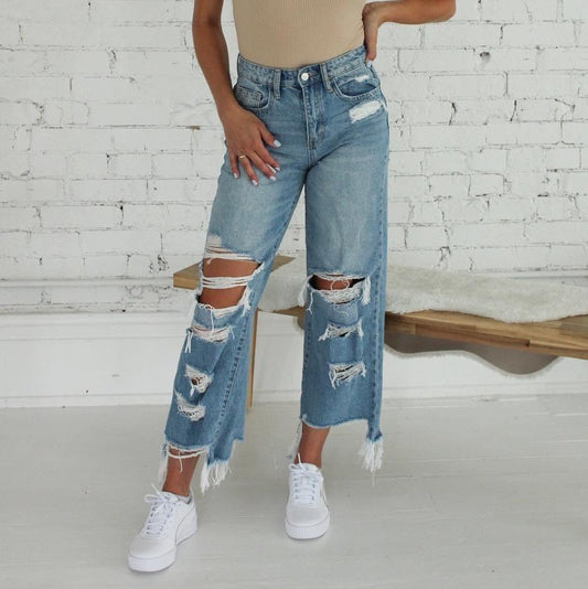 High Rise Crop Wide Leg Jeans - BeLoved Boutique 