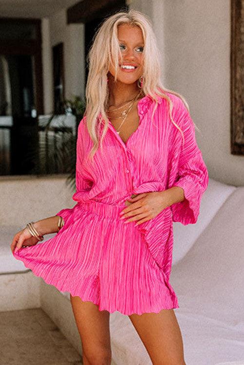 Pleated Shirt and Shorts Lounge Set - BeLoved Boutique
