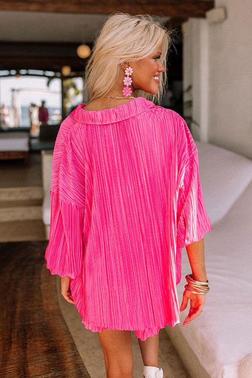 Pleated Shirt and Shorts Lounge Set - BeLoved Boutique