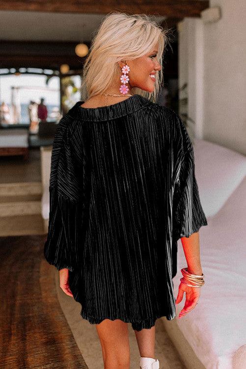 Pleated Shirt and Shorts Lounge Set - BeLoved Boutique