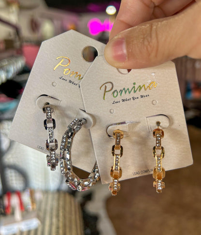 Rhinestone Chain Hoop Earrings - BeLoved Boutique 