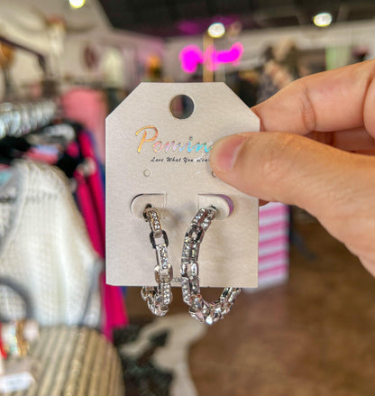 Rhinestone Chain Hoop Earrings - BeLoved Boutique 