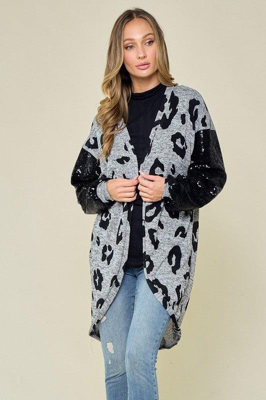 Sequins Sleeve Leopard Cardigan - BeLoved Boutique 