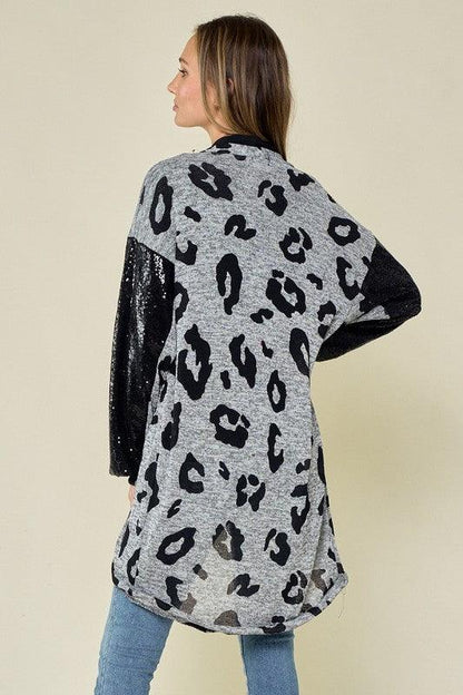 Sequins Sleeve Leopard Cardigan - BeLoved Boutique 