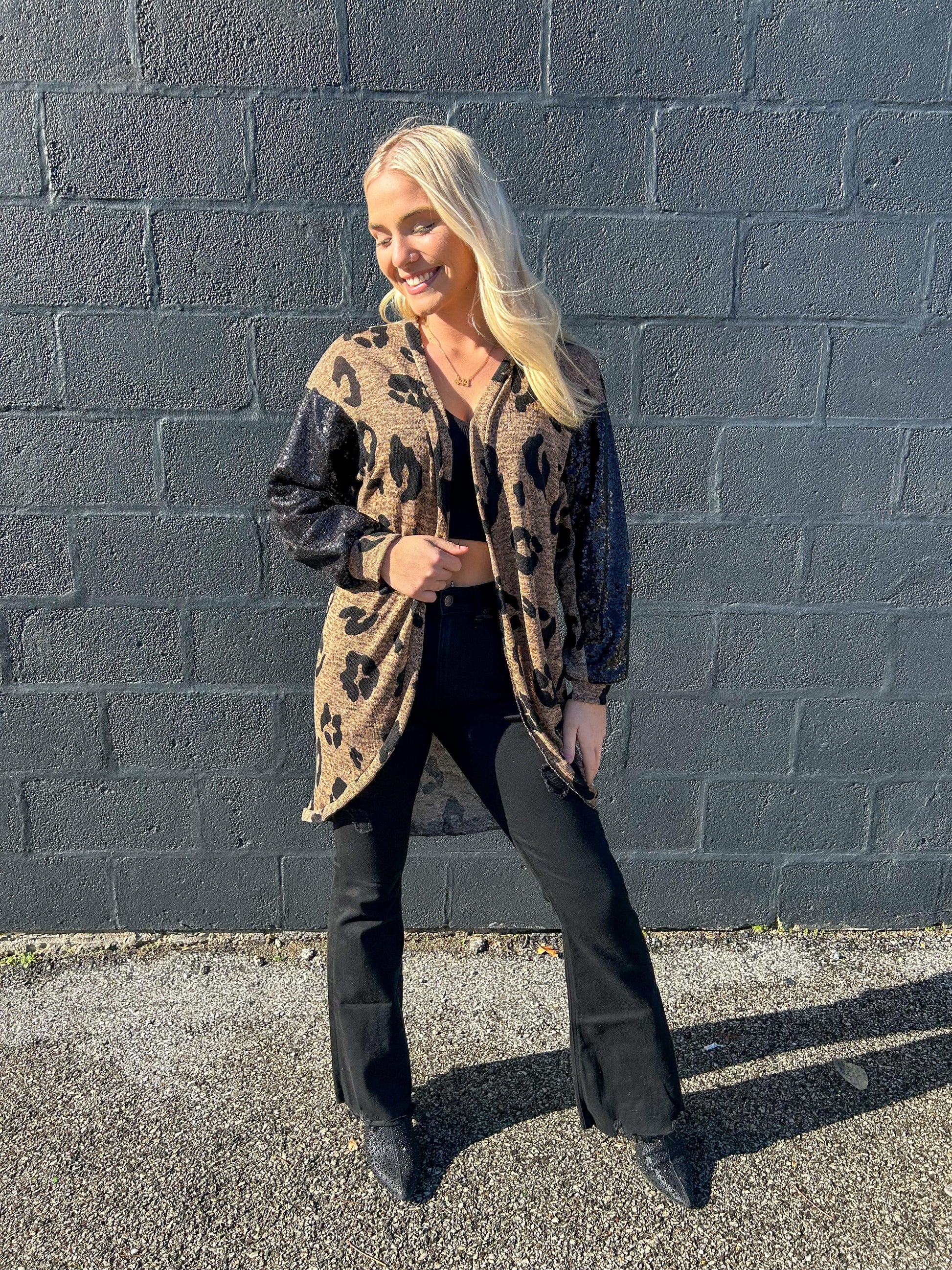 Sequins Sleeve Leopard Cardigan - BeLoved Boutique 