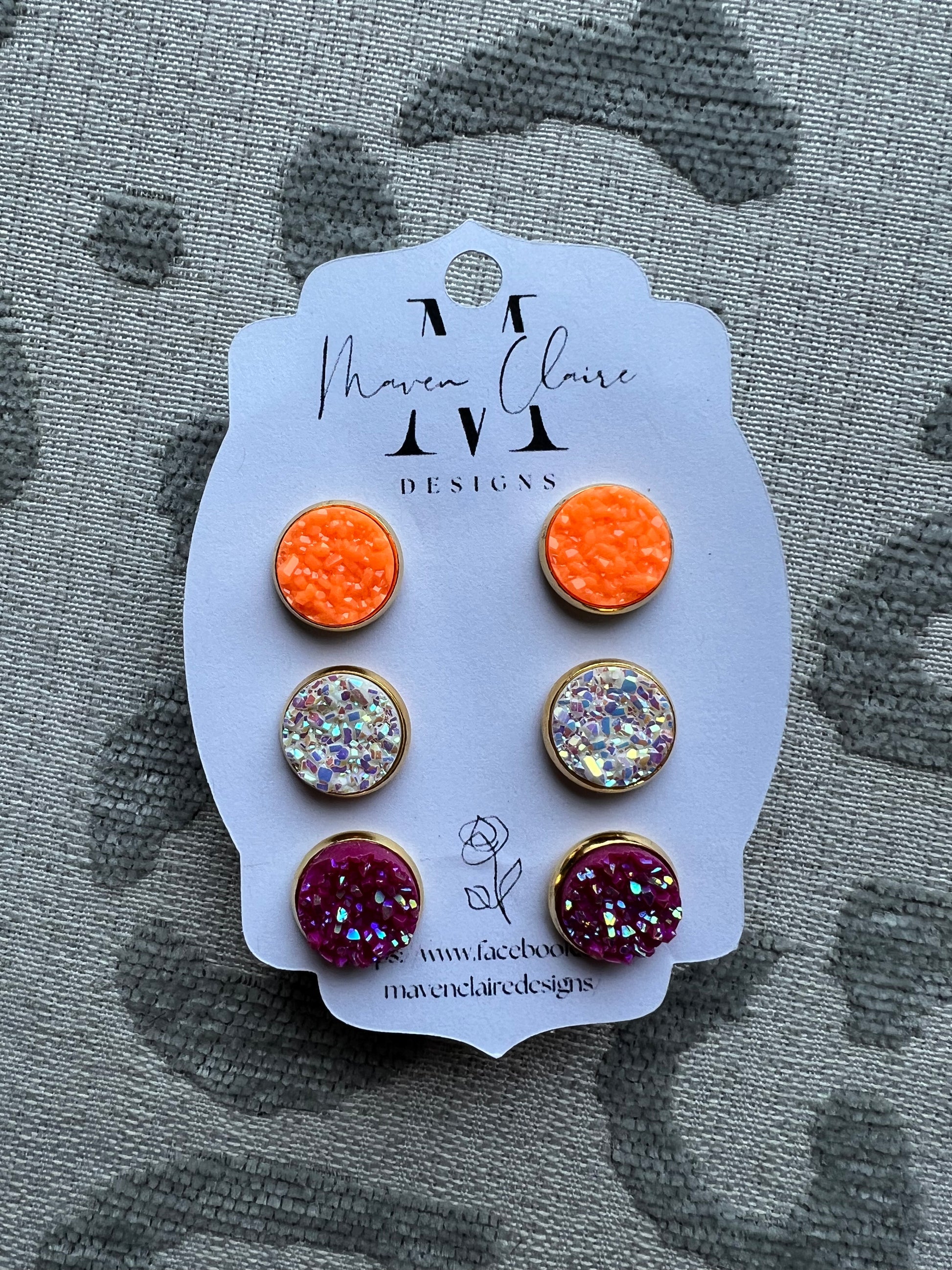 3 Pc Druzy Stud Set Earrings - BeLoved Boutique 