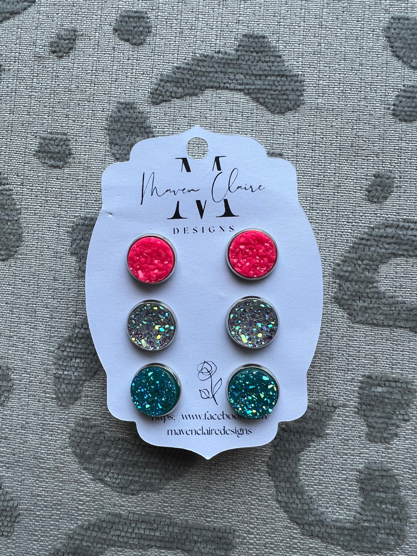 3 Pc Druzy Stud Set Earrings - BeLoved Boutique 