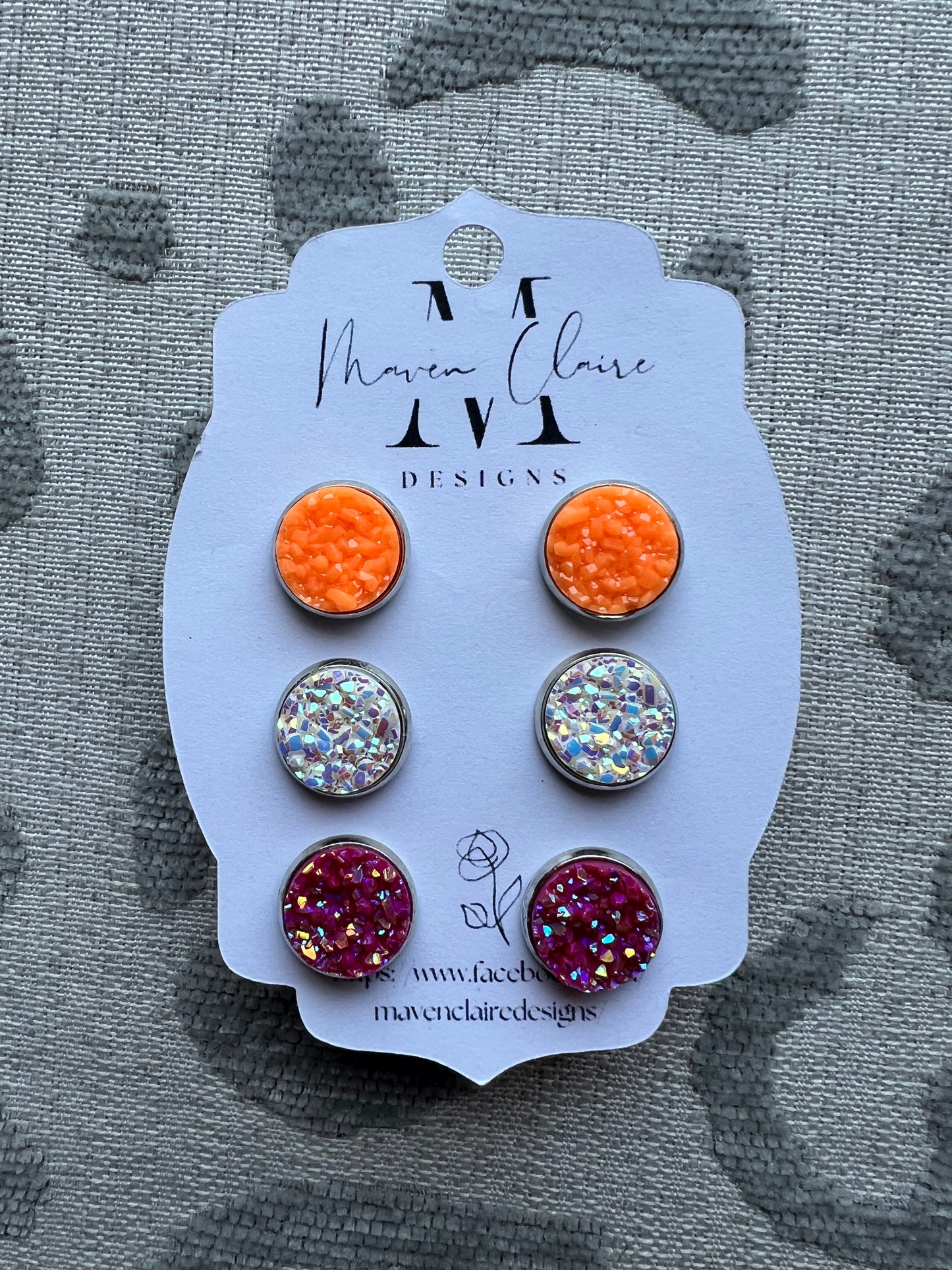 3 Pc Druzy Stud Set Earrings - BeLoved Boutique 