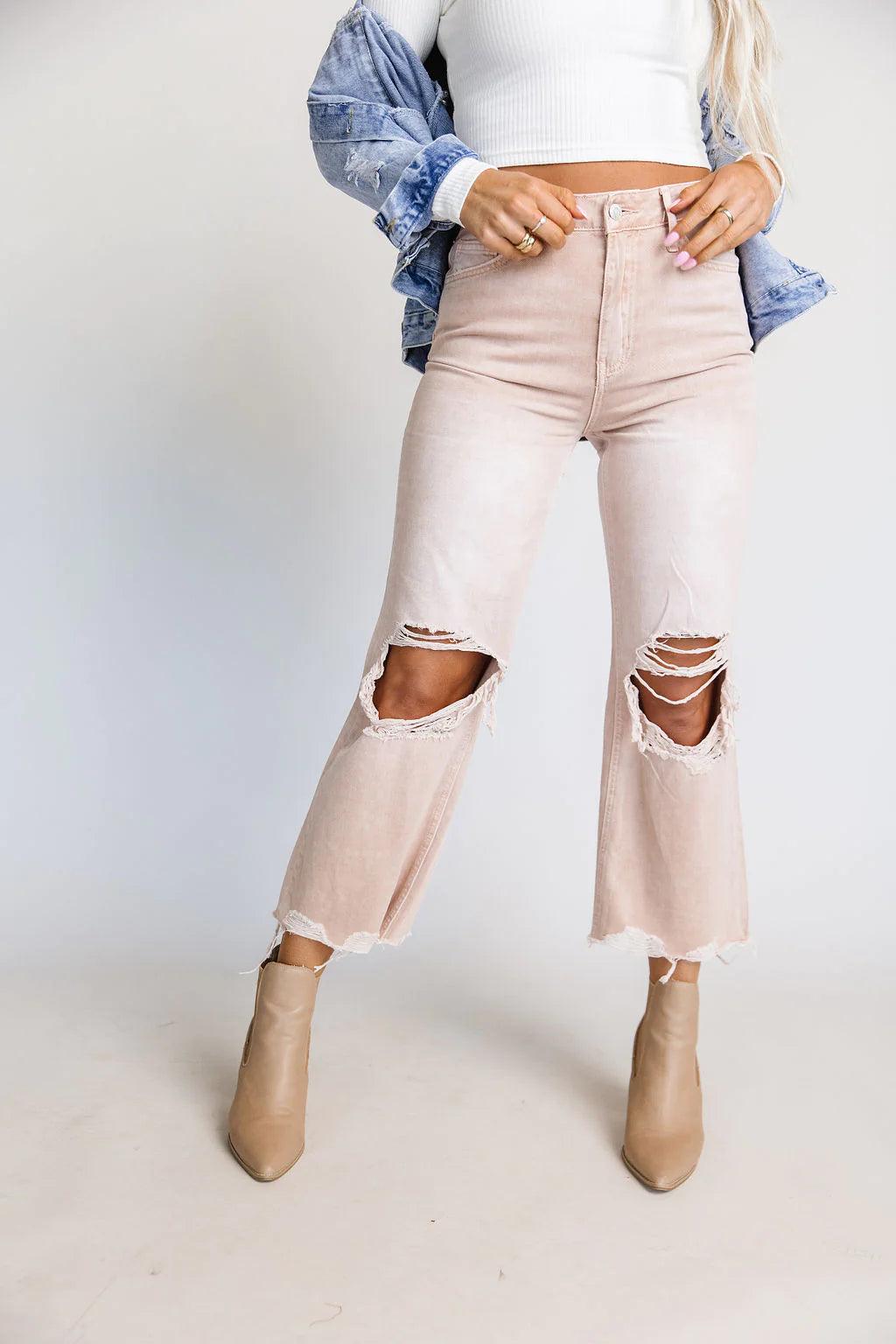 90's Vintage Blush Crop Flare Jeans - BeLoved Boutique 