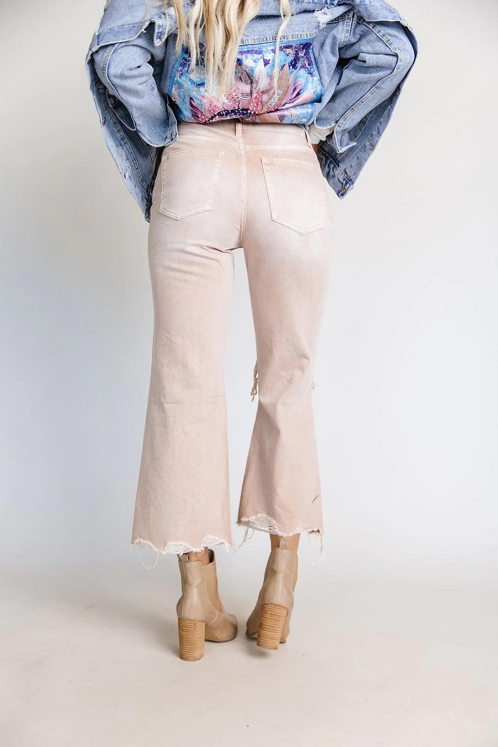 90's Vintage Blush Crop Flare Jeans - BeLoved Boutique 