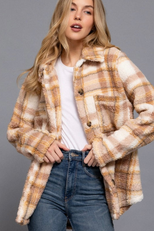 Shacket Fleece Plaid Printed