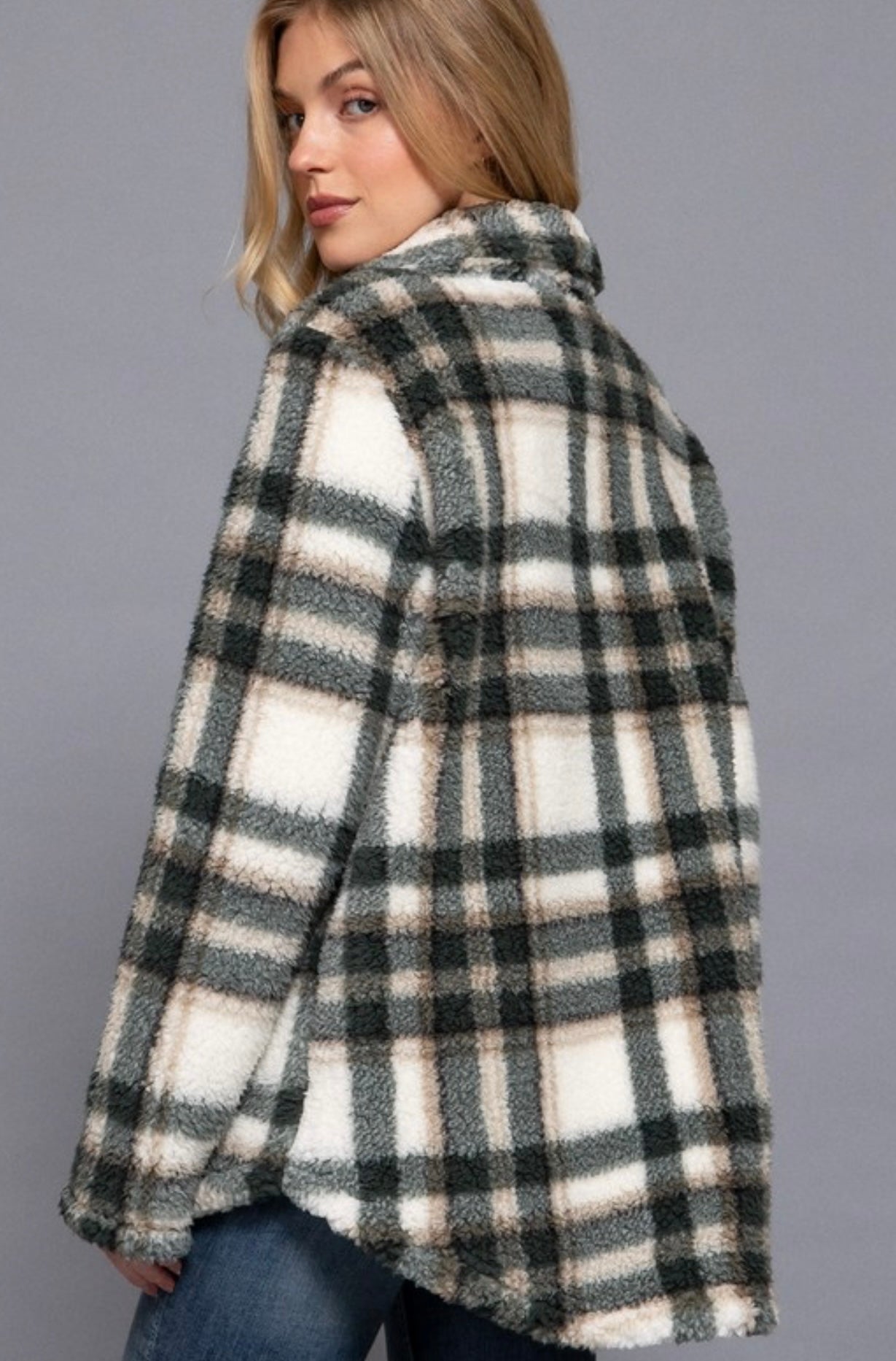 NWOT Free People Faded Dreams Fleece orders Jacket Plaid Oversized Shacket