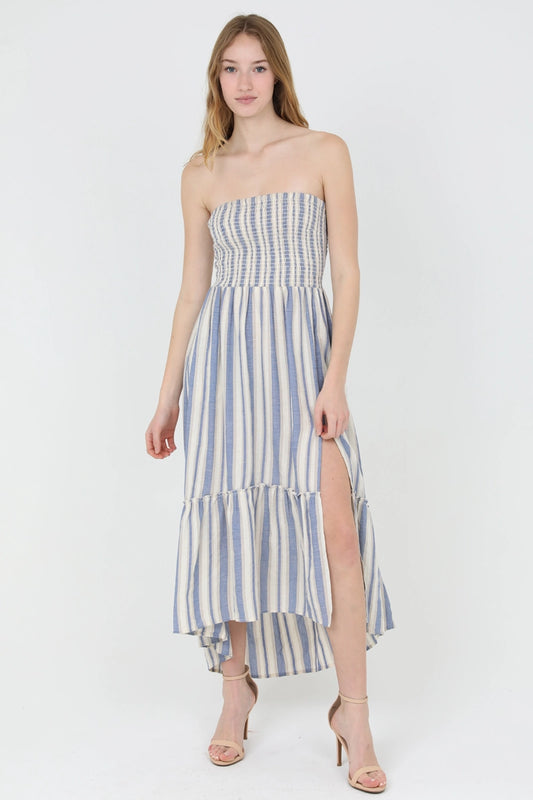 Dress Striped Midi Strapless