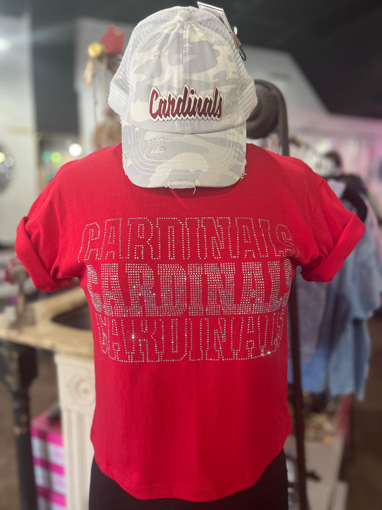 Cardinals Rhinestone Crop Tee