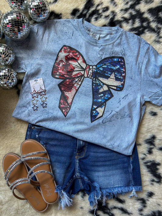 American Flag Bow Tee - BeLoved Boutique 