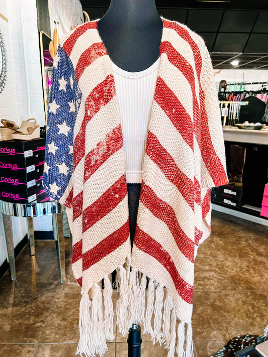 American Flag Knit Kimono - BeLoved Boutique 