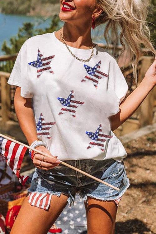 American Flag Sequins Star Tee - BeLoved Boutique 