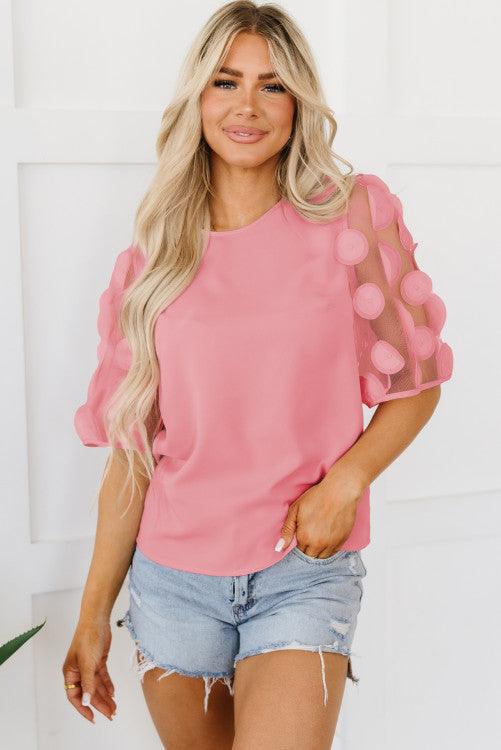 Applique Mesh Half Sleeve Blouse - BeLoved Boutique 