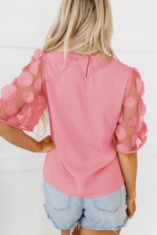 Applique Mesh Half Sleeve Blouse - BeLoved Boutique 