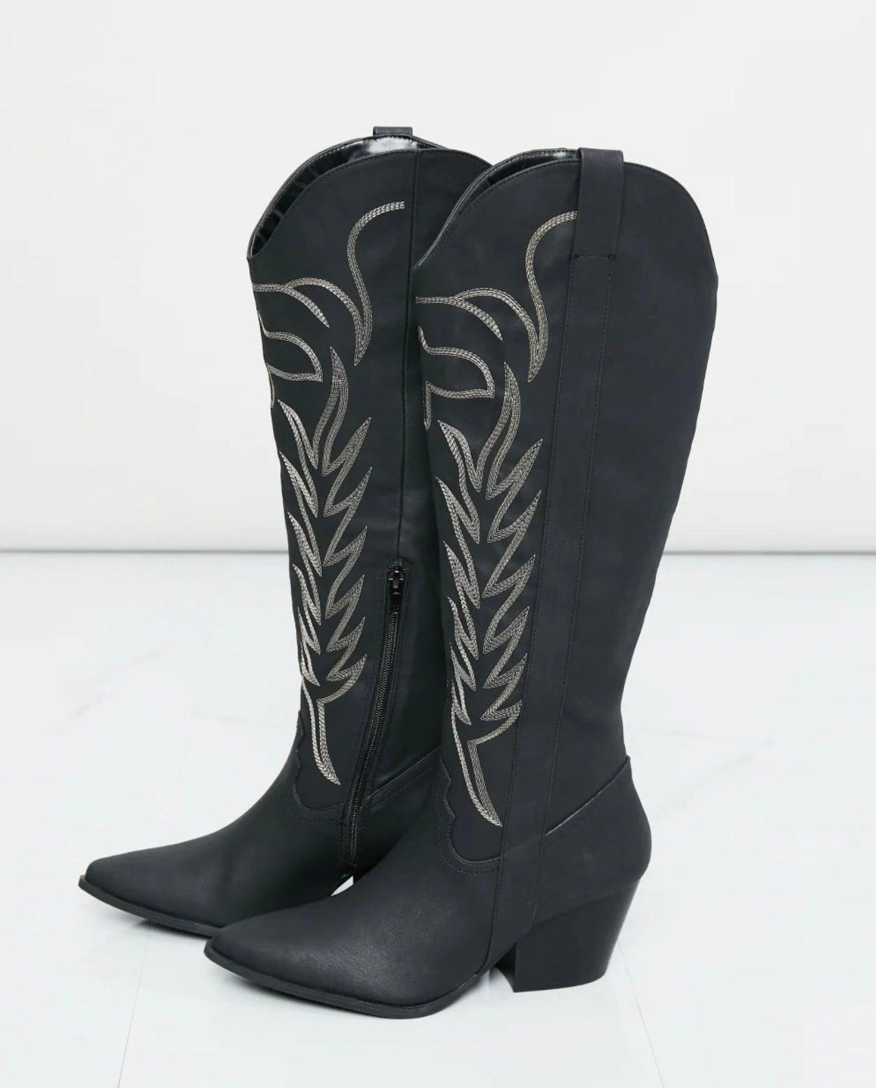 Black Embroidered Cowgirl Boots - BeLoved Boutique 