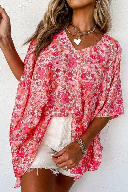 Boho Floral V-Neck Kimono Blouse - BeLoved Boutique 