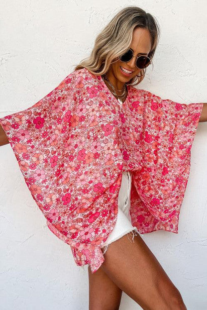 Boho Floral V-Neck Kimono Blouse - BeLoved Boutique 