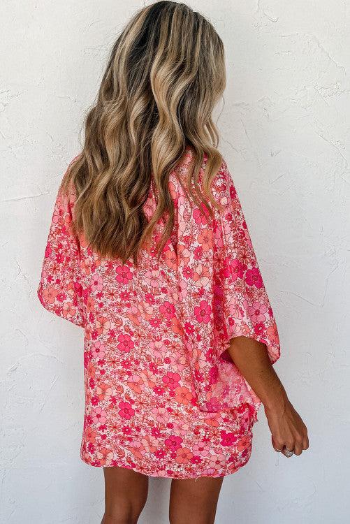 Boho Floral V-Neck Kimono Blouse - BeLoved Boutique 