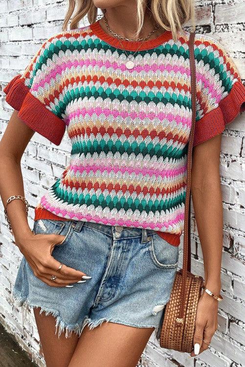 Boho Ruffle Sleeve Sweater - BeLoved Boutique 
