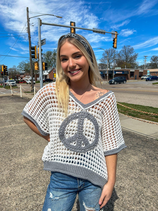 Crochet Knit Peace Sweater - BeLoved Boutique 
