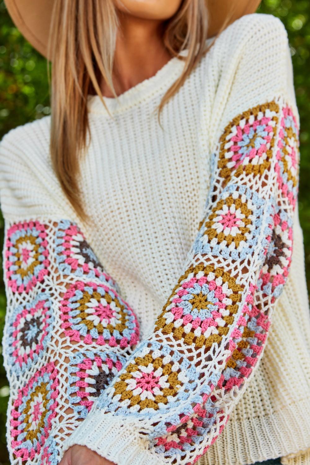 Crochet Sleeve Sweater - BeLoved Boutique 