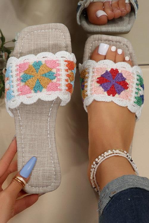 Crochet Square Toe Flat Slippers - BeLoved Boutique 