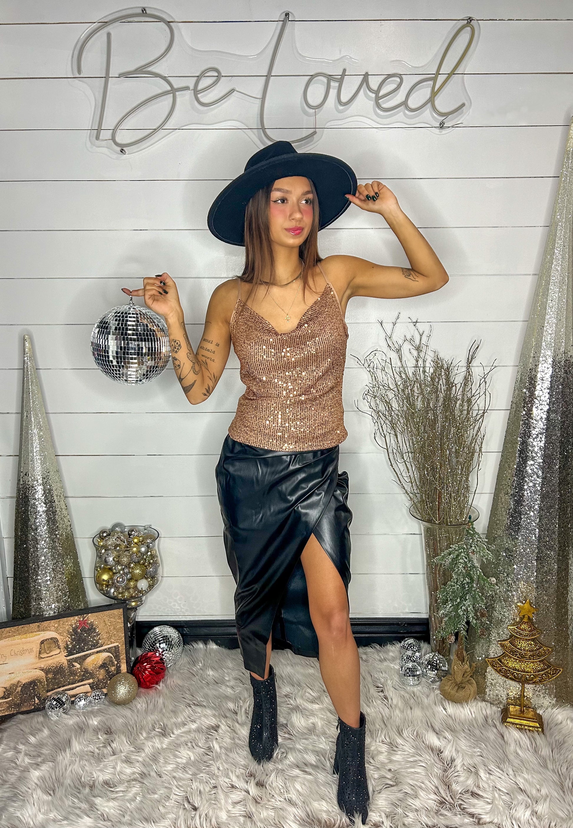 Womens black sales leather midi skirt