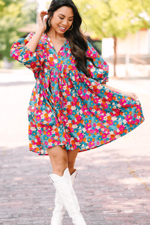 Floral Bubble Sleeve Babydoll Dress - BeLoved Boutique 