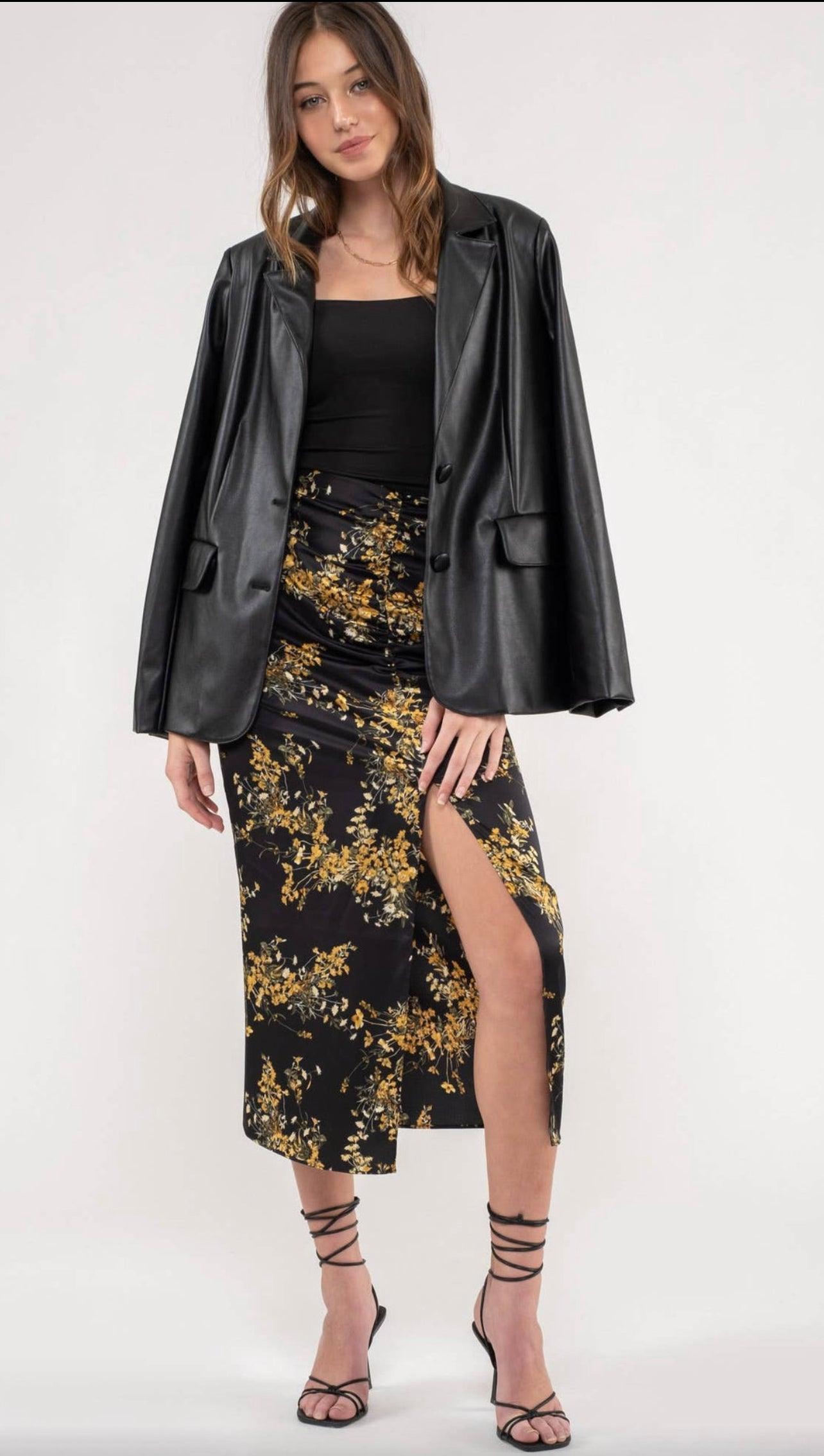 Floral Rouched Midi Skirt - BeLoved Boutique 