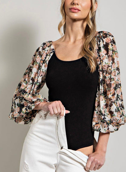 Boho Floral Sleeve Bodysuit - BeLoved Boutique 