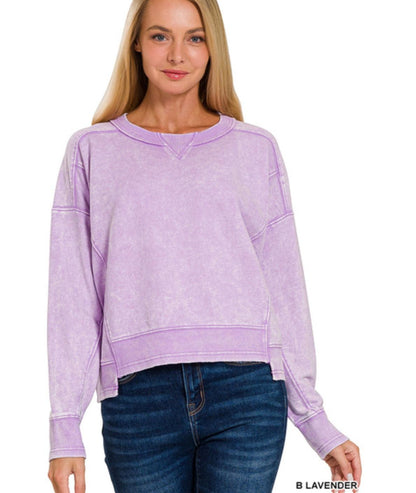 French Terry Raw Edge Pullover - BeLoved Boutique 
