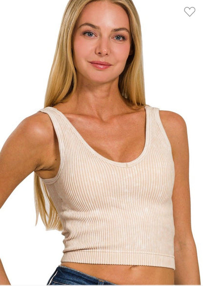 Mineral Wash Ribbed Bra Tank - BeLoved Boutique 