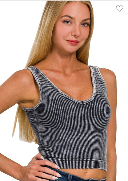 Mineral Wash Ribbed Bra Tank - BeLoved Boutique 