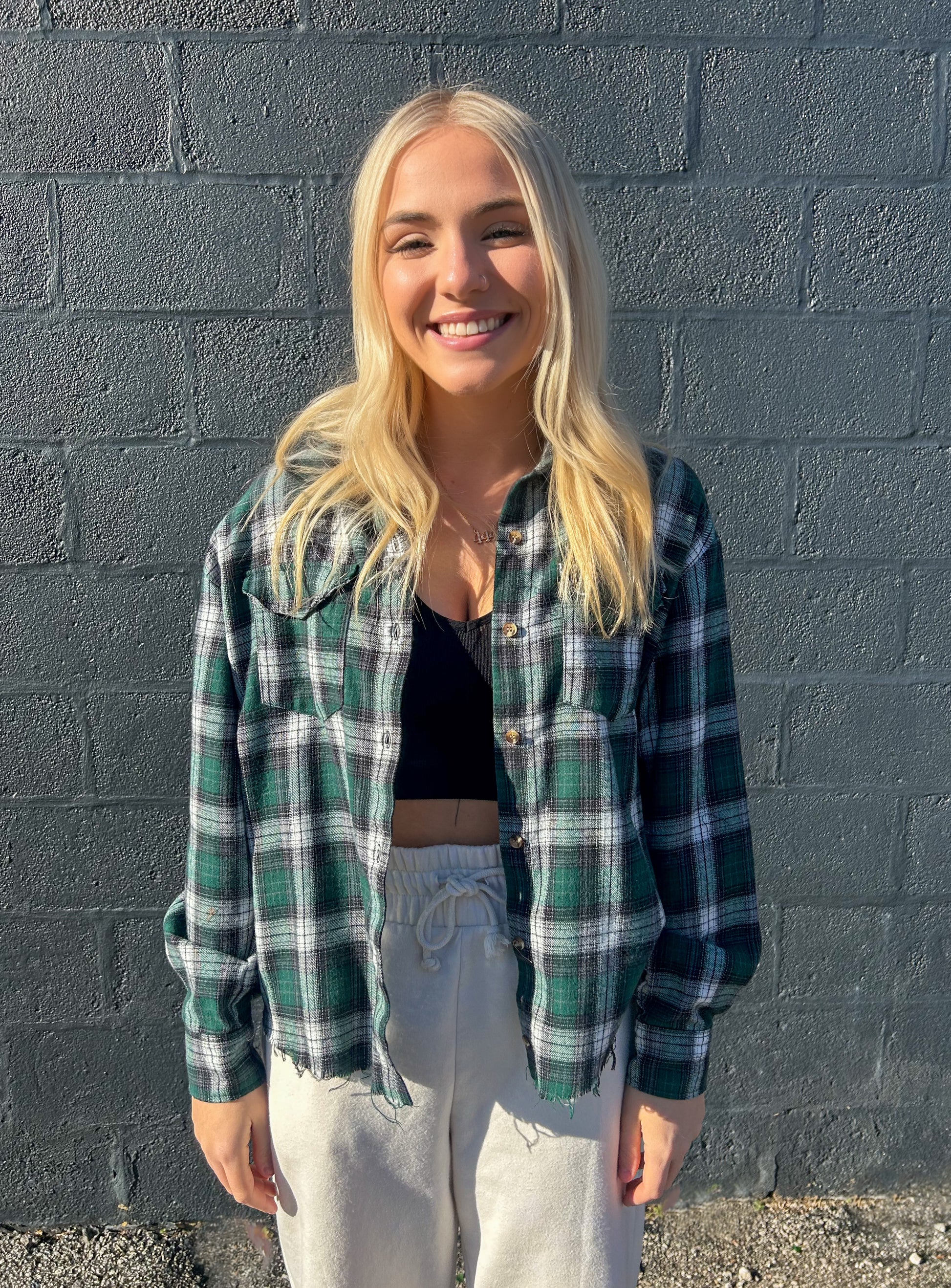 Oversized Distressed Flannel Top - BeLoved Boutique 