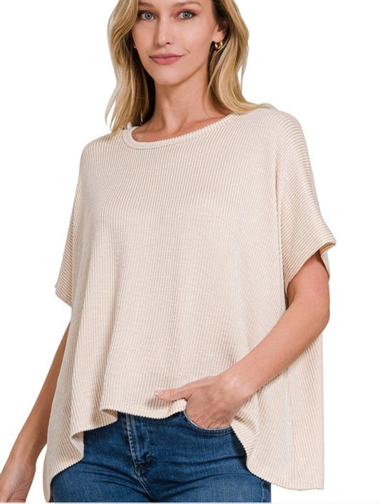Rib Textured Oversized Top - BeLoved Boutique 
