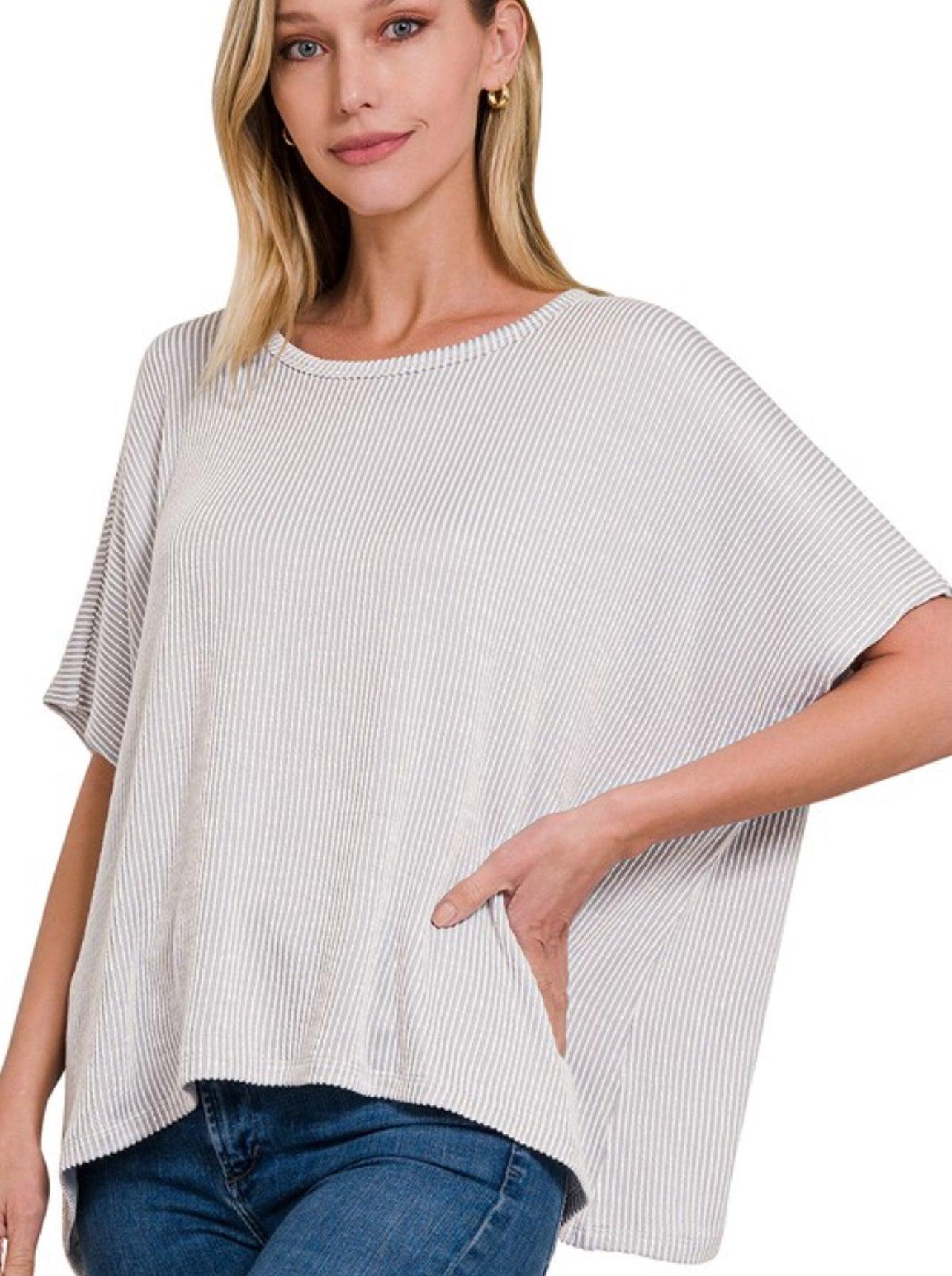 Rib Textured Oversized Top - BeLoved Boutique 