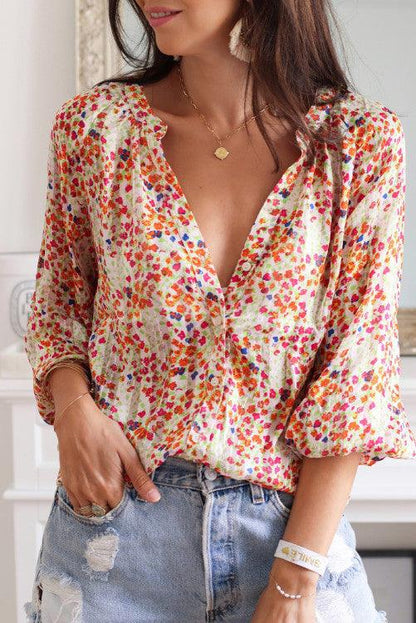 Sheer Floral Button Up Top - BeLoved Boutique 