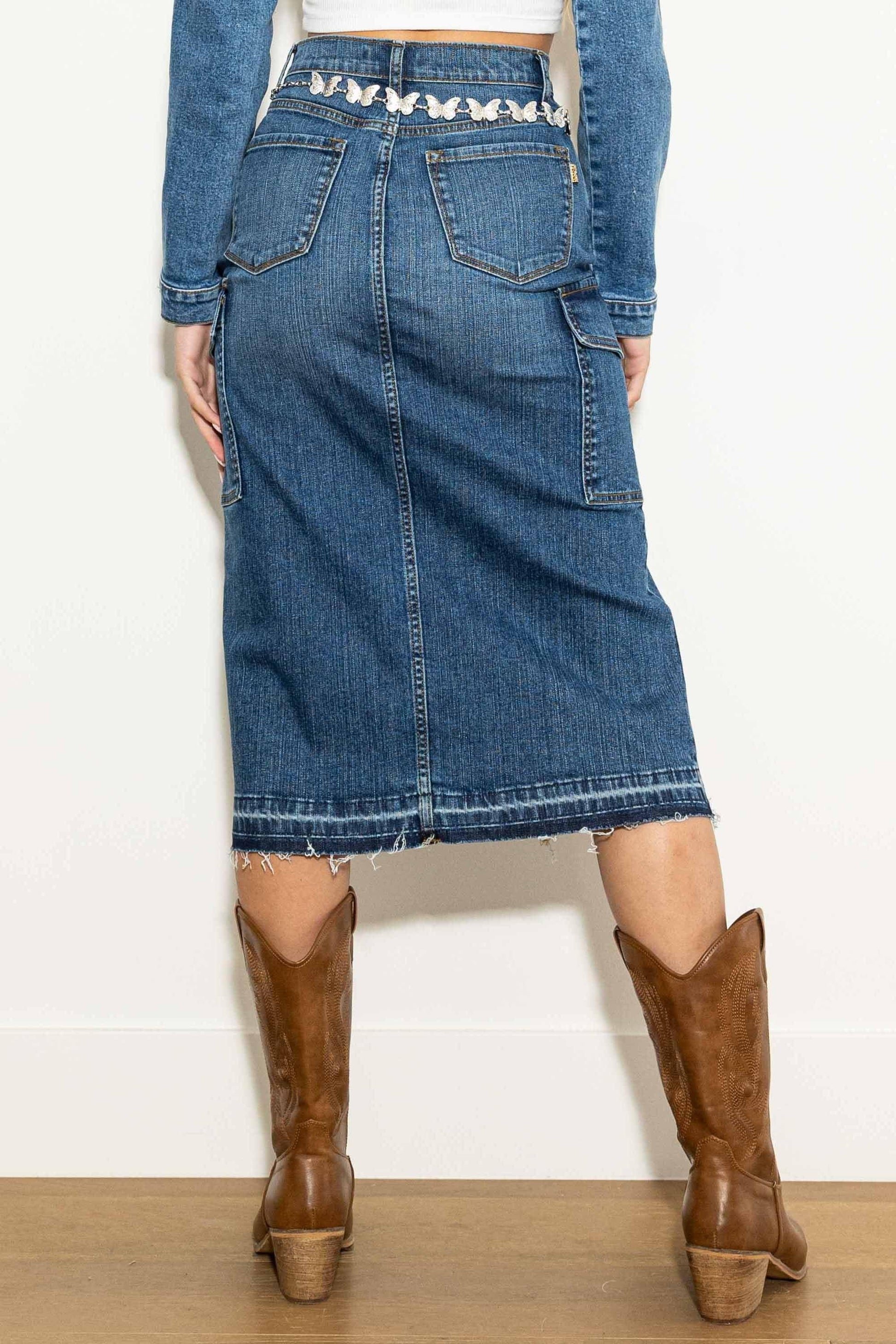 Slit Cargo Denim Skirt - BeLoved Boutique 