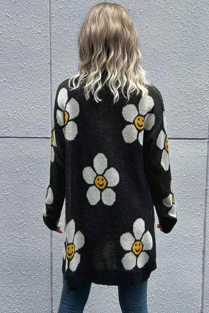 Smiley Face Daisy Cardigan - BeLoved Boutique 