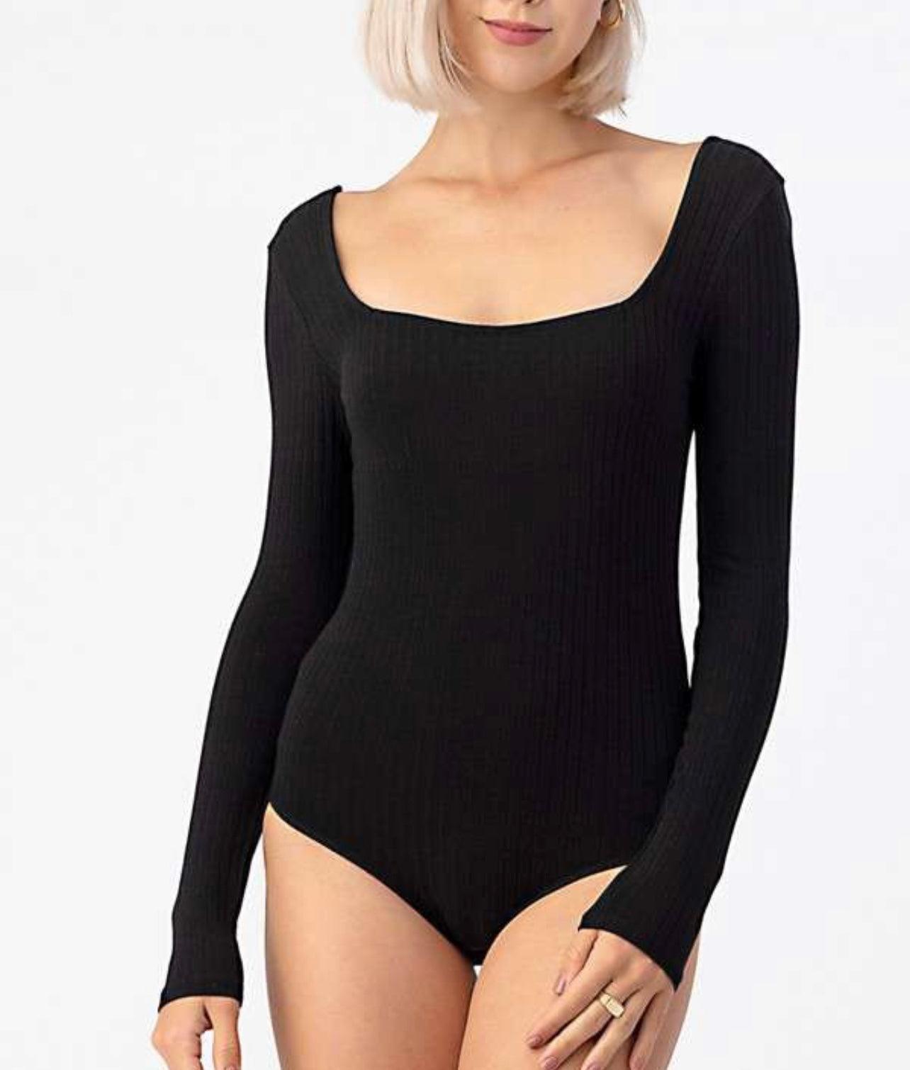 Square Neck Rib Knit Bodysuit - BeLoved Boutique 